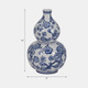 20372-02#14" Cherry Blossom Chinoiserie Gourd Vase, Blue/wh