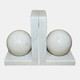 20706-02#S/2 6" Marble Bookend With 3" Orb, White