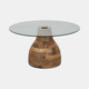 20836-02#34" Striped Wood Coffee Table With Glass Top, Natu