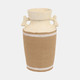 20855-02#16" Burlap On Terracotta Vase, Ivory/natural