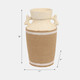 20855-02#16" Burlap On Terracotta Vase, Ivory/natural