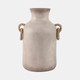 21176-01#18" Vase With Rattan Handles, Antique White