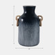 21176-03#18" Vase With Rattan Handles Reactive Finish, Blue