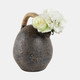 21364#12" Terracotta Jug Vase W/rattan Handle, Gray