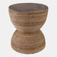 21387#18" Teakwood Accent Table W/woven Banana Leaf, Nat