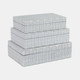 21552#S/3 10/11/12" Checkerboard Etched Boxes, White/bla