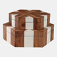 21555#S/2 10/12" Wood Inlay Hexagon Boxes, Natural/white