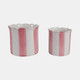 21607-01#S/2 6/8" Striped Scallop Edge Planters, White/pink