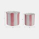 21607-01#S/2 6/8" Striped Scallop Edge Planters, White/pink