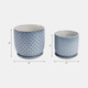 21661-05#Cer, S/2 6/8" Dotted Planter W/ Saucer,  Blue
