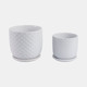 21661-08#S/2 6/8" Dotted Planter W/ Saucer, White