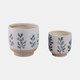 21665-01#S/2 6/8" Hand Painted Leaves Planters, White/blue