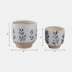 21665-01#S/2 6/8" Hand Painted Leaves Planters, White/blue