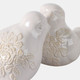 18631-01#Cer, S/2, 8" Birds With Flower Decals, Ivory