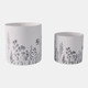 21860#S/2 6/8" Wildflower Field Planters, White/navy