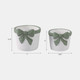 21870#S/2 6/7" Big Bow Planters, White/green