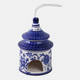 21986#7x5" Chinoiserie Pagoda Bird House, White/blue