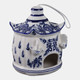 21987#8x7" Chinoiserie Large Pagoda Bird House, Wht/blu