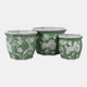 22105#S/3 8/10/12"green/wht Floral Planters