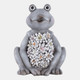 22129#13x10" Sitting Frog With Solar Flowers, Grey Multi