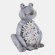 22129#13x10" Sitting Frog With Solar Flowers, Grey Multi