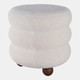 22196#18x18" Ribbed Teddy Ottoman W/ Ball Feet, Ivory