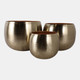 22207-01#S/3 9/12/14" Hammered Metal Planters, Gold