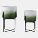 22209-02#S/2 19/23" Gradient Metal Planters On Stands, Gree