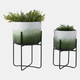 22209-02#S/2 19/23" Gradient Metal Planters On Stands, Gree