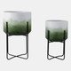 22209-02#S/2 19/23" Gradient Metal Planters On Stands, Gree