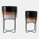 22209-03#S/2 19/23" Ombre Metal Planters On Stands, Brown K