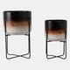 22209-03#S/2 19/23" Ombre Metal Planters On Stands, Brown K