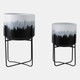 22209-04#S/2 19/23" Brush Strokes Metal Planters On Stands,