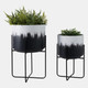 22209-05#S/2 19/23" Metal Planters On Stands, White/blk Kd