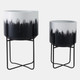 22209-05#S/2 19/23" Metal Planters On Stands, White/blk Kd