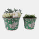 22236-02#S/2 10/12 Bird & Flower Chinoiserie Planters,green