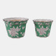 22236-02#S/2 10/12 Bird & Flower Chinoiserie Planters,green