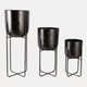 22306-02#S/3 15/20/27" Etched Metal Planter On Stand, Black