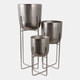 22306-03#S/3 15/20/27" Etched Metal Planter On Stand, Silve