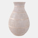 18760-03#Terracotta, 19" Organic Vase With Lines, Ivory