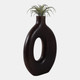 17558-10#14x9" Cut-out Wood Vase, Dark Brown