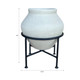 22400-01#17x13" Terracotta Pot In Metal Stand, Ivory/ Black