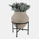22400-01#17x13" Terracotta Pot In Metal Stand, Ivory/ Black