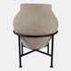 22400-01#17x13" Terracotta Pot In Metal Stand, Ivory/ Black