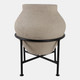 22400-01#17x13" Terracotta Pot In Metal Stand, Ivory/ Black
