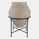 22400-02#27x18" Terracotta Pot In Metal Stand, Ivory/ Black