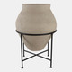 22400-02#27x18" Terracotta Pot In Metal Stand, Ivory/ Black