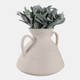 22402#15x15" Wide Paper Mache Vase With Handles, White