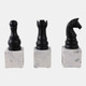 22503#S/3 9" Chess Pieces On Marble Base, Black/ White