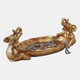 22514#14x6" 2 Elephants Holding Bowl, Gold